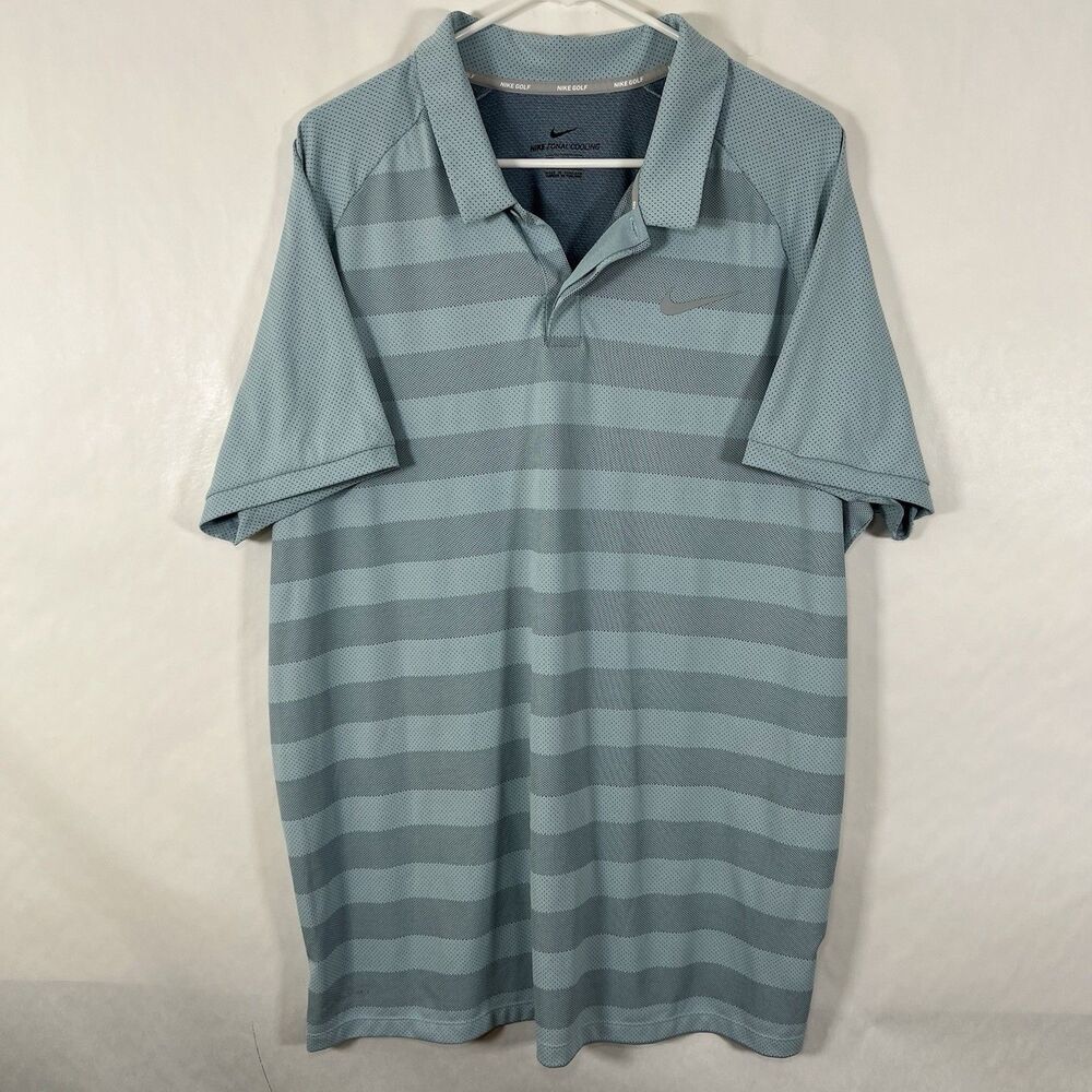 Nike Golf Zonal Cooling Polo Shirt Mens Size XL Light Blue Striped Performance